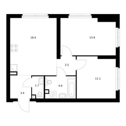 Планировка двухкомнатной(квартира) площадью 55.6 квадратных метров в ЖК “ЖК Руставели 14”