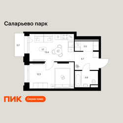 Планировка однокомнатной(квартира) площадью 37.6 квадратных метров в ЖК “ЖК Саларьево парк”