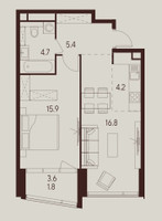 Планировка однокомнатной(квартира) площадью 48.8 квадратных метров в “ЖК INDY Towers (Инди Тауэрс)”