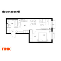 Планировка однокомнатной(квартира) площадью 41.3 квадратных метров в “ЖК Ярославский”