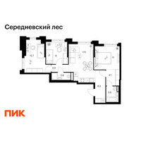 Планировка трехкомнатной(квартира) площадью 68.6 квадратных метров в “ЖК Середневский лес”