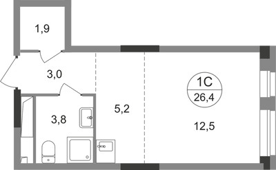 Планировка студии(квартира) площадью 26.4 квадратных метров в ЖК “ЖК Первый Московский”