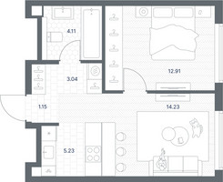 Планировка однокомнатной(квартира) площадью 40.67 квадратных метров в “ЖК TATE (Тэйт)”