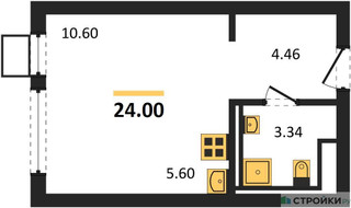 Планировка студии(квартира) площадью 24 квадратных метров в “ЖК Пригород Лесное”