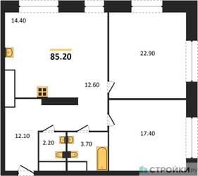 Планировка двухкомнатной(квартира) площадью 85.2 квадратных метров в ЖК “ЖК AFI Tower (Афи Тауэр)”