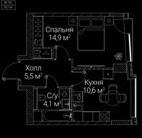 Планировка однокомнатной(квартира) площадью 35.1 квадратных метров в “ЖК СЕЗАР БУДУЩЕЕ”