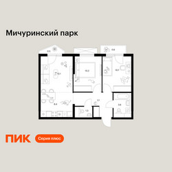 Планировка двухкомнатной(квартира) площадью 55.1 квадратных метров в ЖК “ЖК Мичуринский Парк”