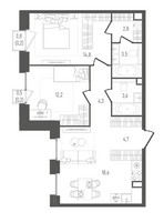 Планировка двухкомнатной(квартира) площадью 64.9 квадратных метров в “ЖК Pave (Пэйв)”