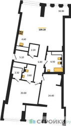 Планировка двухкомнатной(квартира) площадью 107.9 квадратных метров в ЖК “ЖК Маршал”