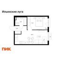 Планировка однокомнатной(квартира) площадью 37.45 квадратных метров в “ЖК Ильинские луга”