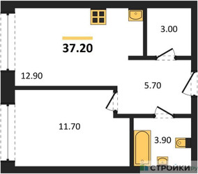 Планировка однокомнатной(квартира) площадью 37.2 квадратных метров в ЖК “ЖК Portland (Портланд)”