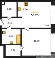 Планировка однокомнатной(квартира) площадью 50.2 квадратных метров в “ЖК Монблан”