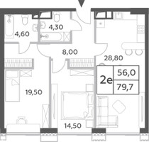 Планировка трехкомнатной(квартира) площадью 79.7 квадратных метров в “ЖК Will Towers (Вилл Тауэрс)”