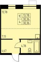 Планировка студии(квартира) площадью 30.4 квадратных метров в “ЖК Дом на Студенческом”