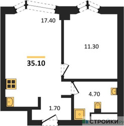 Планировка однокомнатной(квартира) площадью 35.1 квадратных метров в ЖК “ЖК Айс Тауэрс”