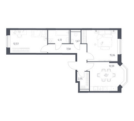 Планировка двухкомнатной(квартира) площадью 57.34 квадратных метров в ЖК “ЖК Квартал Домашний”