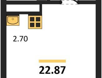 Планировка студии(квартира) площадью 22.87 квадратных метров в ЖК “ЖК Новотомилино”