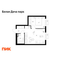Планировка однокомнатной(квартира) площадью 36.9 квадратных метров в “ЖК Белая Дача парк”