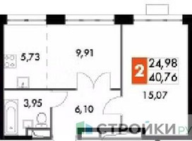 Планировка однокомнатной(апартаменты) площадью 40.76 квадратных метров в “ЖК Движение. Говорово”