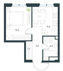 Планировка однокомнатной(квартира) площадью 33.1 квадратных метров в ЖК “ЖК Level Нижегородская”