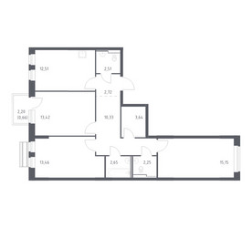 Планировка трехкомнатной(квартира) площадью 79.3 квадратных метров в ЖК “ЖК Рублевский Квартал”