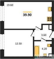 Планировка однокомнатной(квартира) площадью 39.9 квадратных метров в “ЖК ЗИЛАРТ”