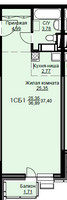 Планировка студии(квартира) площадью 37.8 квадратных метров в “ЖК Соболевка”