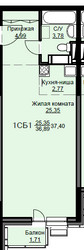 Планировка студии(квартира) площадью 37.8 квадратных метров в ЖК “ЖК Соболевка”