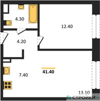 Планировка однокомнатной(квартира) площадью 41.4 квадратных метров в “Жилые кварталы Белый Град”