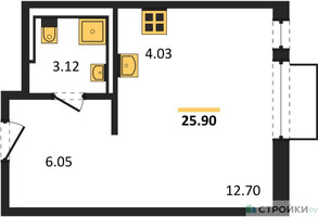 Планировка студии(квартира) площадью 25.9 квадратных метров в “ЖК Мытищи Парк”