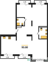 Планировка трехкомнатной(квартира) площадью 93 квадратных метров в “ЖК Первый квартал”
