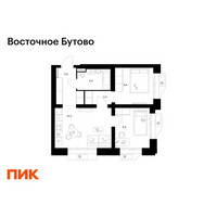 Планировка двухкомнатной(квартира) площадью 46.3 квадратных метров в “ЖК Восточное Бутово”