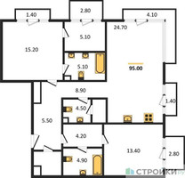 Планировка двухкомнатной(квартира) площадью 95.1 квадратных метров в “Квартал Тишинский Бульвар”
