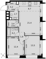 Планировка трехкомнатной(квартира) площадью 72.3 квадратных метров в “ЖК Амбер Сити”
