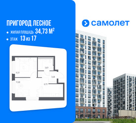 Планировка однокомнатной(квартира) площадью 34.73 квадратных метров в ЖК “ЖК Пригород Лесное”