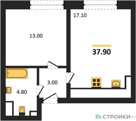 Планировка однокомнатной(квартира) площадью 37.9 квадратных метров в ЖК “ЖК Обручева 30”