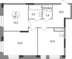 Планировка двухкомнатной(квартира) площадью 56.1 квадратных метров в “ЖК Первый Московский”