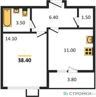 Планировка однокомнатной(квартира) площадью 38.4 квадратных метров в “ЖК Первый Лермонтовский”