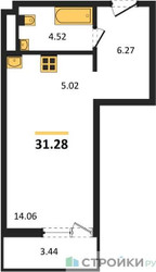 Планировка студии(квартира) площадью 31.28 квадратных метров в ЖК “ЖК Riga Hills (Рига Хиллс)”