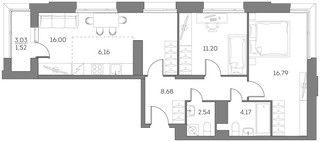Планировка трехкомнатной(квартира) площадью 67.1 квадратных метров в “ЖК Аквилон Beside 2.0”