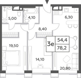 Планировка трехкомнатной(квартира) площадью 78.2 квадратных метров в ЖК “ЖК Will Towers (Вилл Тауэрс)”