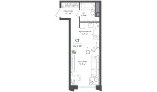 Планировка студии(квартира) площадью 32.8 квадратных метров в “ЖК Михалковский”