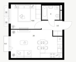 Планировка однокомнатной(квартира) площадью 38.1 квадратных метров в “Ярославский квартал”