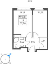 Планировка однокомнатной(апартаменты) площадью 37.2 квадратных метров в ЖК “ЖК Волковская 67”