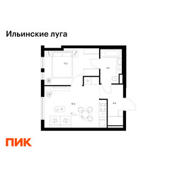 Планировка однокомнатной(квартира) площадью 36.6 квадратных метров в ЖК “ЖК Ильинские луга”