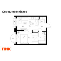 Планировка однокомнатной(квартира) площадью 39 квадратных метров в “ЖК Середневский лес”