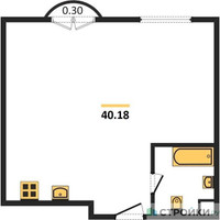 Планировка однокомнатной(квартира) площадью 40.18 квадратных метров в “ЖК Дом Достижение”