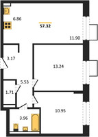 Планировка двухкомнатной(квартира) площадью 57.32 квадратных метров в “ЖК Квартал Сабурово”