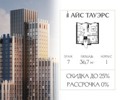 Планировка однокомнатной(квартира) площадью 36.7 квадратных метров в “ЖК Айс Тауэрс”