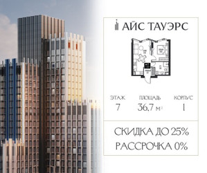 Планировка однокомнатной(квартира) площадью 36.7 квадратных метров в ЖК “ЖК Айс Тауэрс”